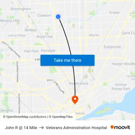 John R @ 14 Mile to Veterans Administration Hospital map