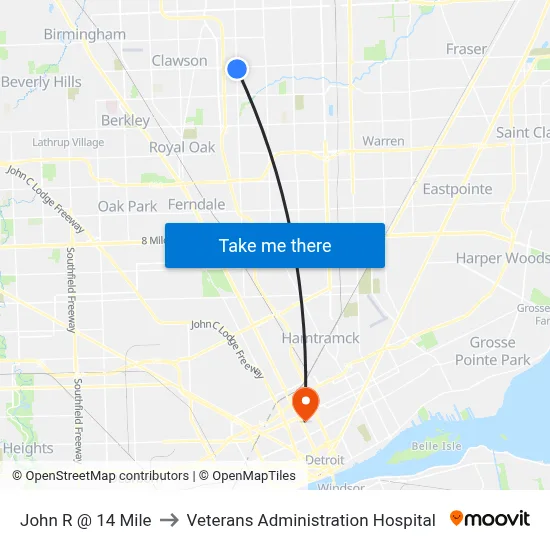 John R @ 14 Mile to Veterans Administration Hospital map