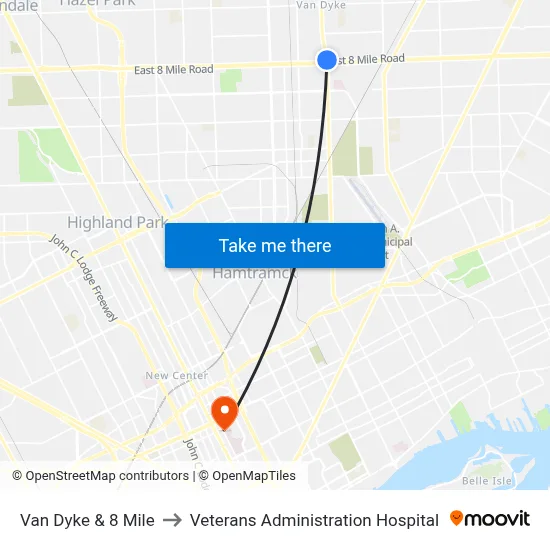 Van Dyke & 8 Mile to Veterans Administration Hospital map