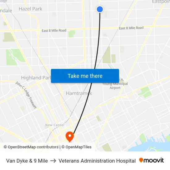 Van Dyke & 9 Mile to Veterans Administration Hospital map