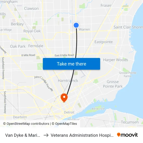 Van Dyke & Marian to Veterans Administration Hospital map