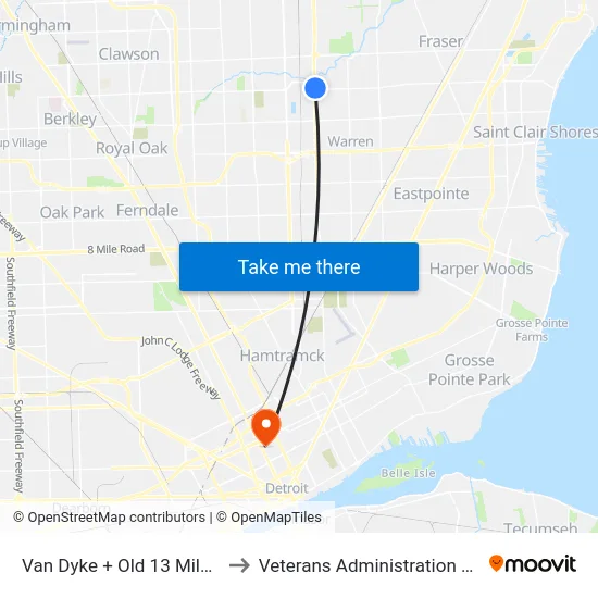 Van Dyke & Old 13 Mile Road NE to Veterans Administration Hospital map