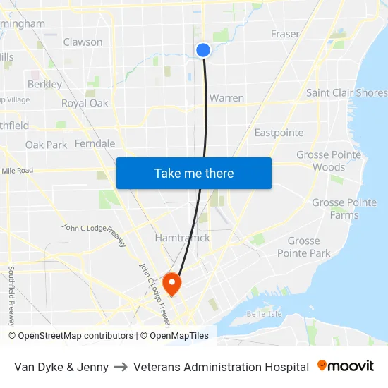 Van Dyke & Jenny to Veterans Administration Hospital map