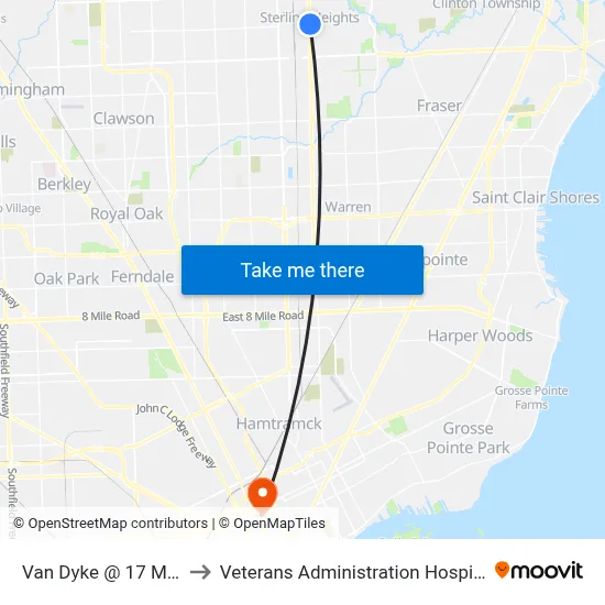 Van Dyke @ 17 Mile to Veterans Administration Hospital map