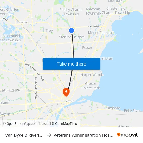Van Dyke & Riverland to Veterans Administration Hospital map