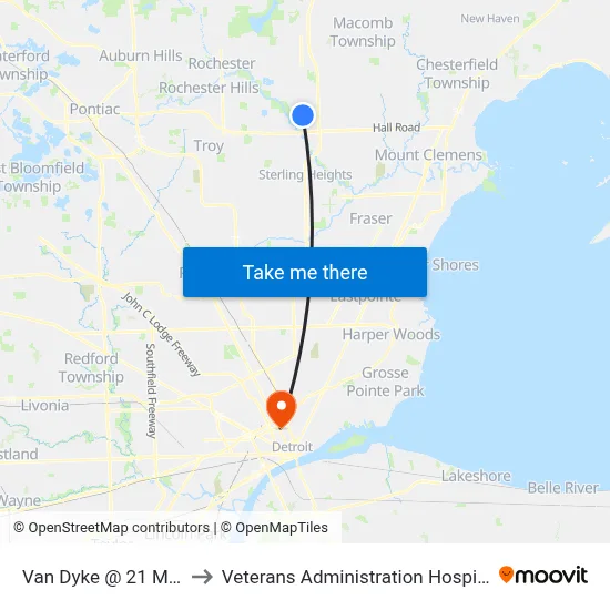 Van Dyke @ 21 Mile to Veterans Administration Hospital map