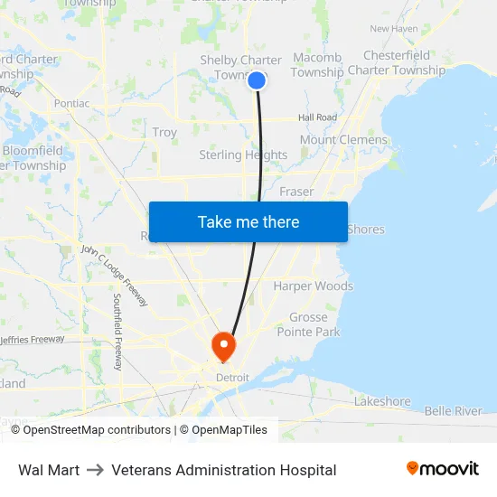 Wal Mart to Veterans Administration Hospital map
