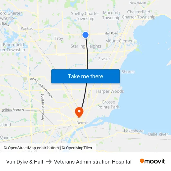Van Dyke & Hall to Veterans Administration Hospital map