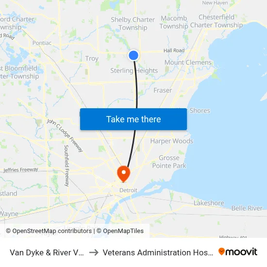 Van Dyke & River Vista to Veterans Administration Hospital map