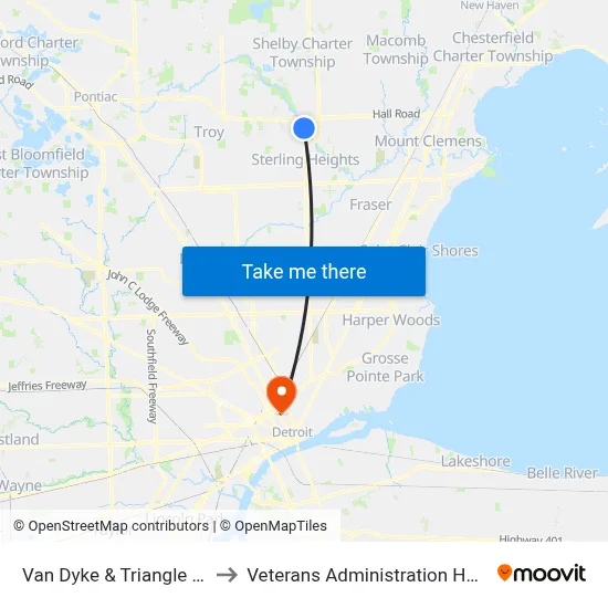 Van Dyke & Triangle Drive to Veterans Administration Hospital map