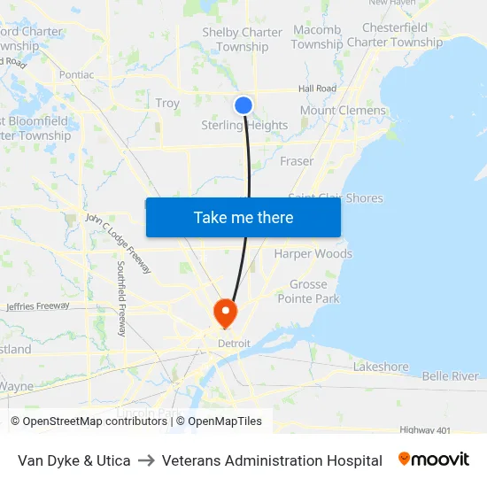 Van Dyke & Utica to Veterans Administration Hospital map
