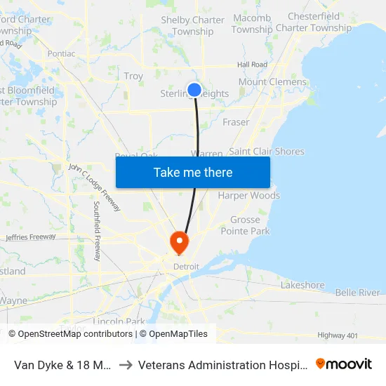 Van Dyke & 18 Mile to Veterans Administration Hospital map