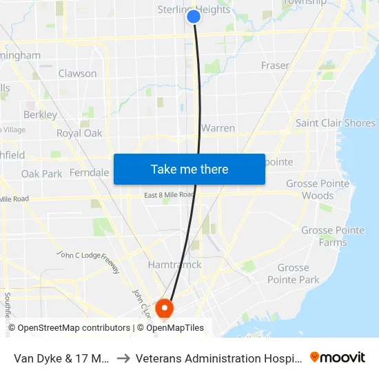 Van Dyke & 17 Mile to Veterans Administration Hospital map