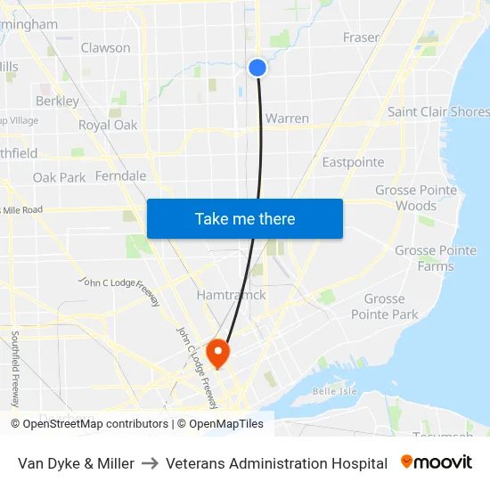 Van Dyke & Miller to Veterans Administration Hospital map