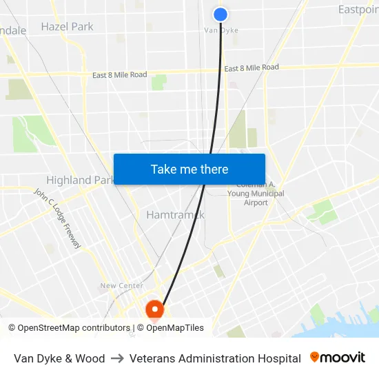Van Dyke & Wood to Veterans Administration Hospital map