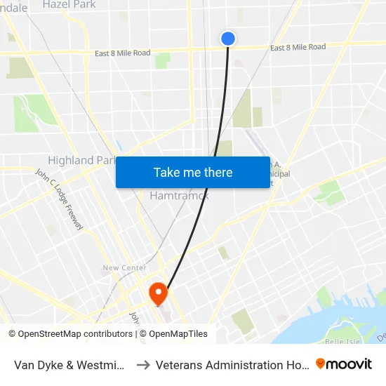 Van Dyke & Westminister to Veterans Administration Hospital map