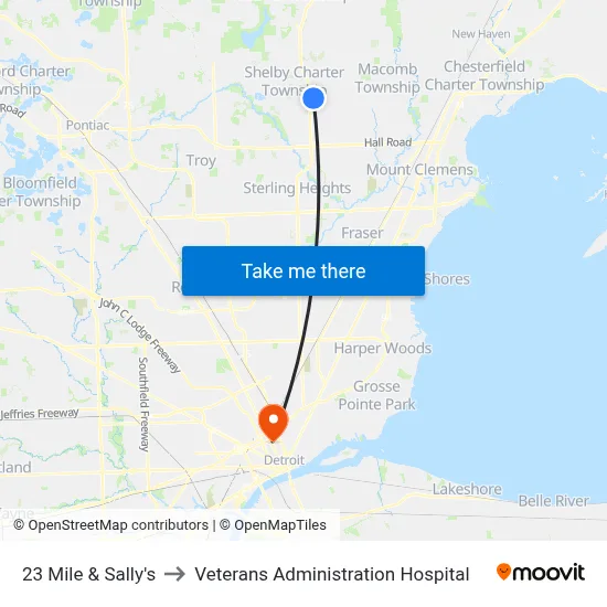 23 Mile & Sally's to Veterans Administration Hospital map