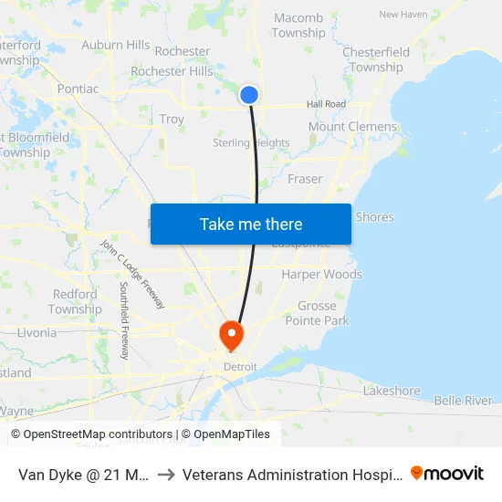 Van Dyke @ 21 Mile to Veterans Administration Hospital map