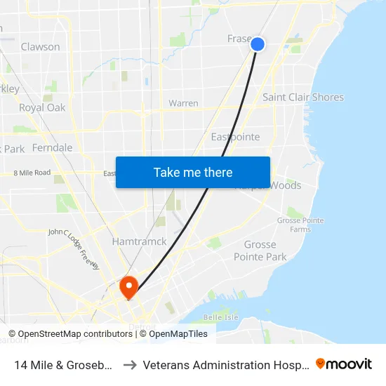 14 Mile & Grosebeck to Veterans Administration Hospital map