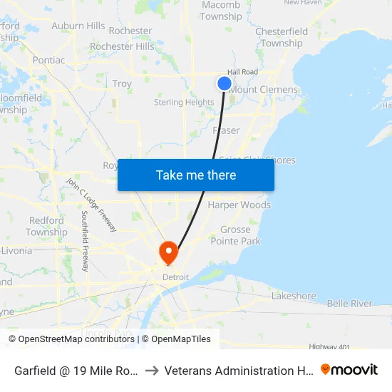Garfield @ 19 Mile Road NE to Veterans Administration Hospital map