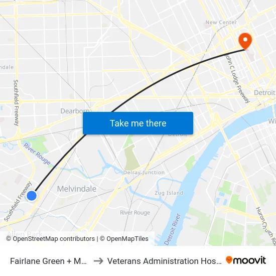 Fairlane Green & Meijer to Veterans Administration Hospital map