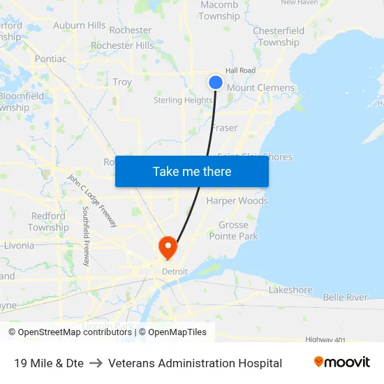 19 Mile & Dte to Veterans Administration Hospital map