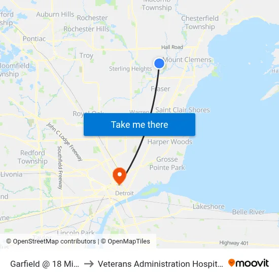 Garfield @ 18 Mile to Veterans Administration Hospital map