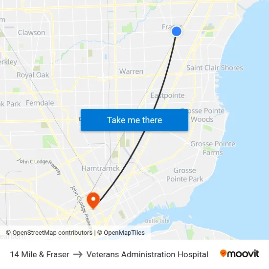 14 Mile & Fraser to Veterans Administration Hospital map