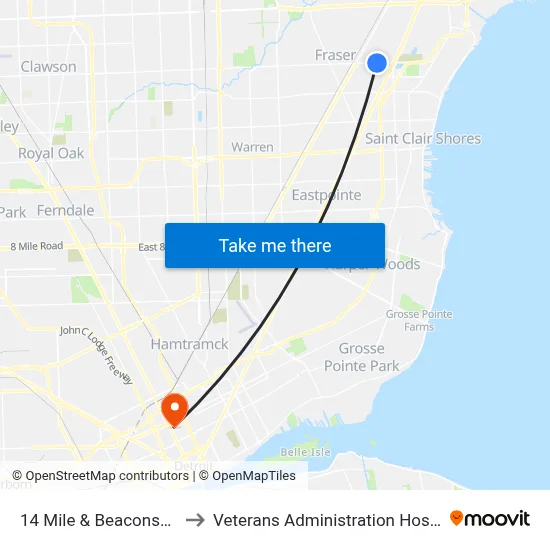 14 Mile & Beaconsfield to Veterans Administration Hospital map