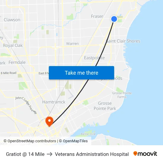 Gratiot @ 14 Mile to Veterans Administration Hospital map