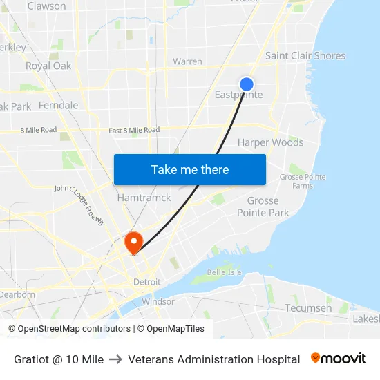 Gratiot @ 10 Mile to Veterans Administration Hospital map