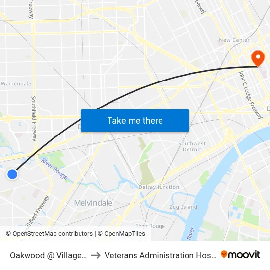 Oakwood @ Village NE to Veterans Administration Hospital map