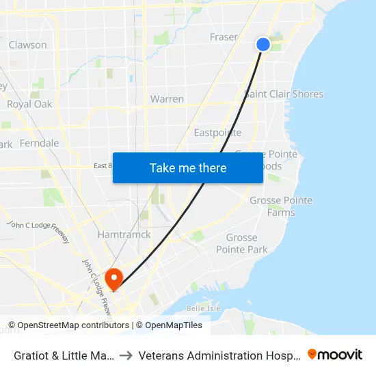 Gratiot & Little Mack to Veterans Administration Hospital map