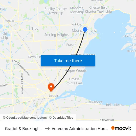 Gratiot & Buckingham to Veterans Administration Hospital map