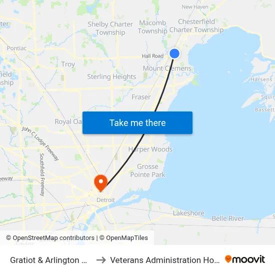Gratiot & Arlington Circle to Veterans Administration Hospital map