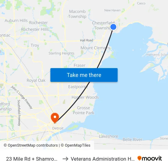 23 Mile & Shamrock Drive E to Veterans Administration Hospital map