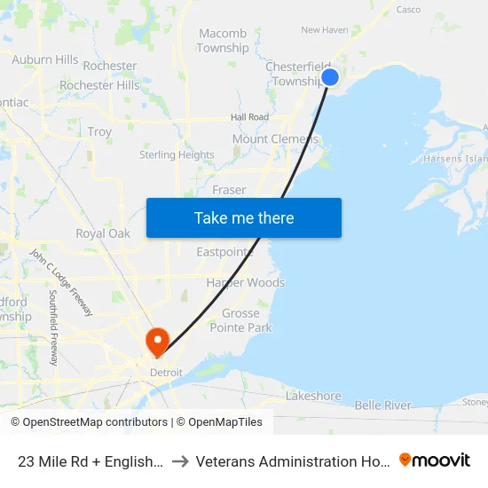 23 Mile & English Oak to Veterans Administration Hospital map