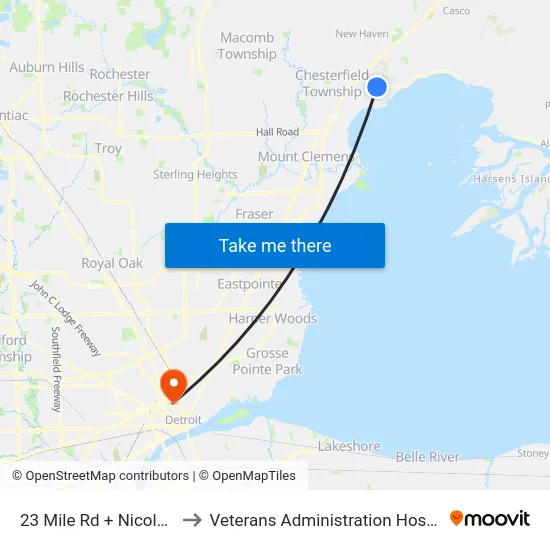 23 Mile & Nicolette to Veterans Administration Hospital map