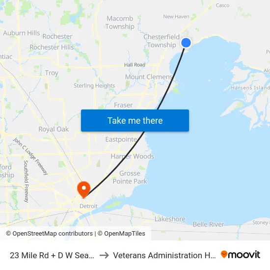 23 Mile & D W Seaton Drive to Veterans Administration Hospital map