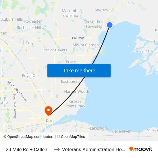 23 Mile & Callens to Veterans Administration Hospital map