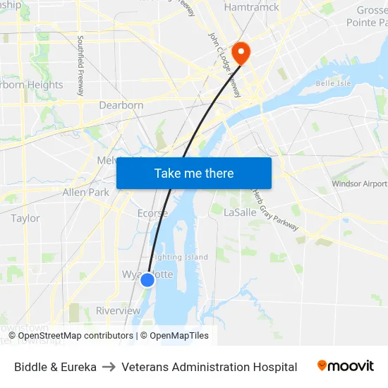 Biddle & Eureka to Veterans Administration Hospital map