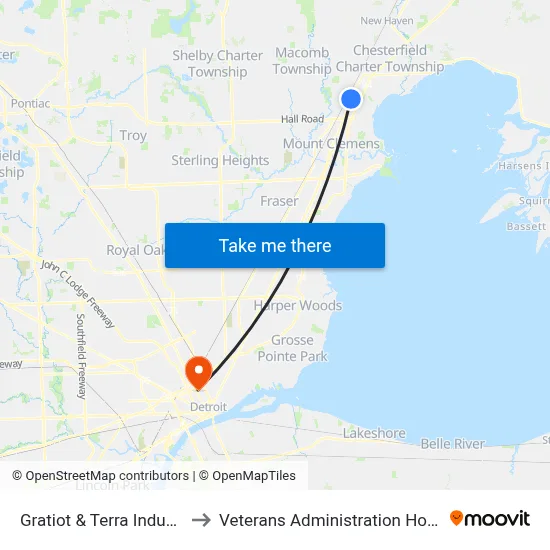 Gratiot & Terra Industrial to Veterans Administration Hospital map