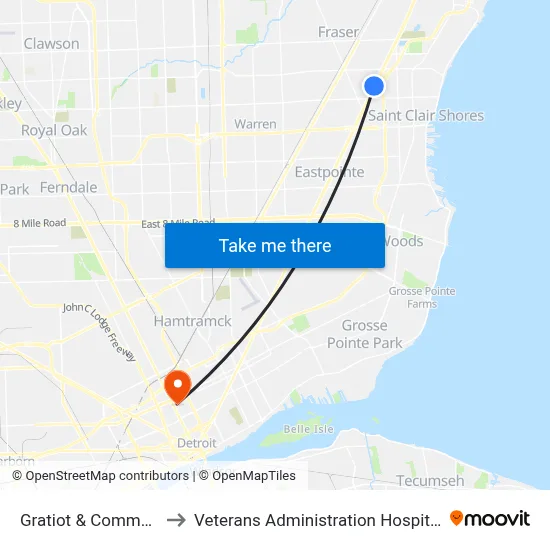 Gratiot & Common to Veterans Administration Hospital map