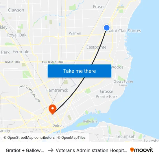 Gratiot & Galloway to Veterans Administration Hospital map
