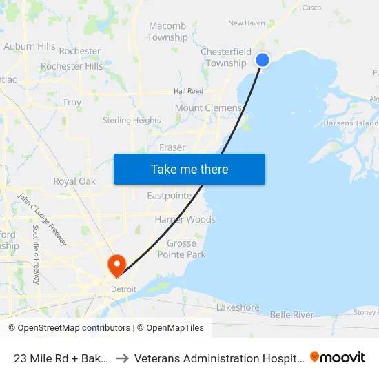 23 Mile & Baker to Veterans Administration Hospital map
