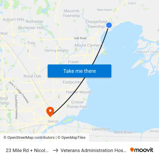 23 Mile & Nicolette to Veterans Administration Hospital map