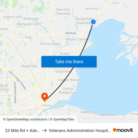 23 Mile & Adele to Veterans Administration Hospital map