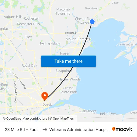 23 Mile & Foster to Veterans Administration Hospital map