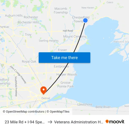 23 Mile & I-94 Speedway to Veterans Administration Hospital map