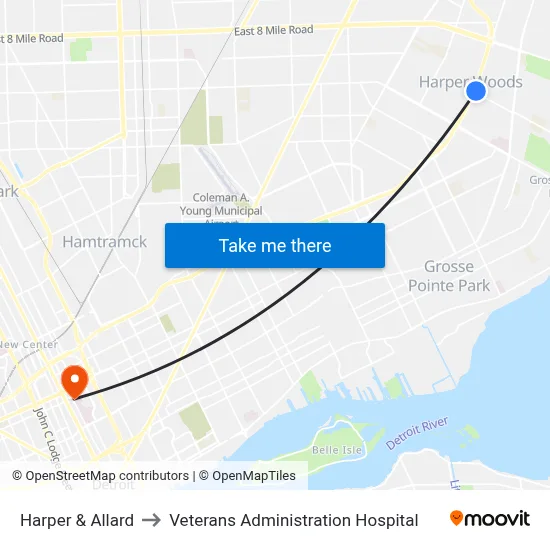 Harper & Allard to Veterans Administration Hospital map